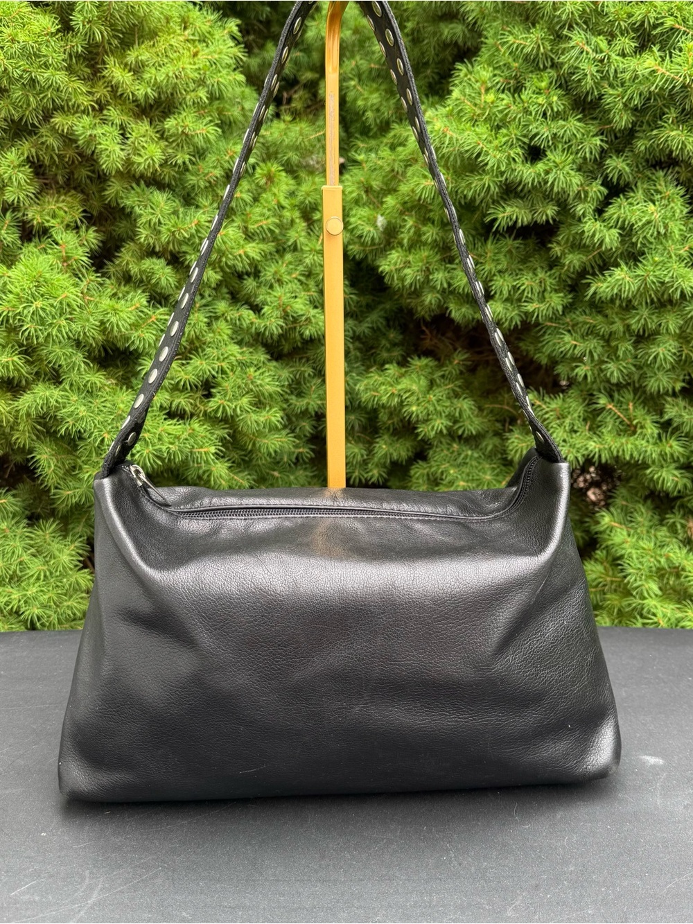 Vintage Italian Classic Black Leather Shoulder Bag